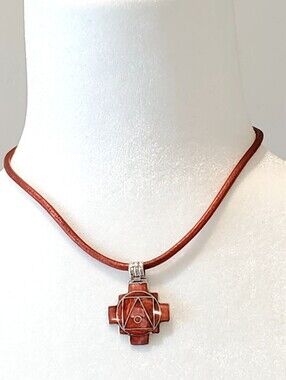 VTG 950 Silver Peruvian Chakana Inca Cross Pendant Leather Cord Necklace
